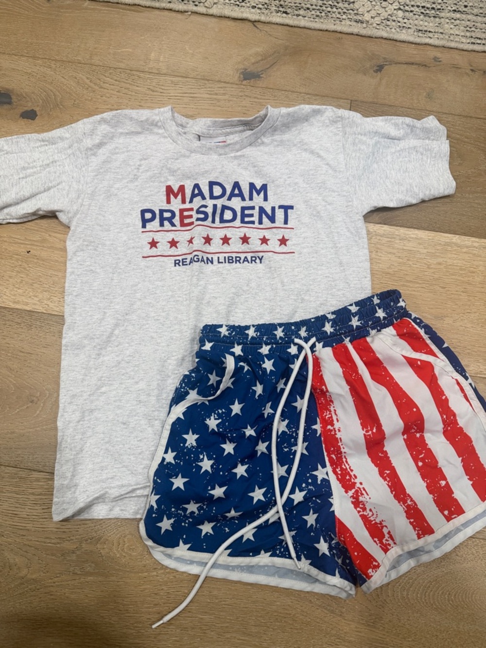 Kids' 'Madam President' Gray Tee & Stars-and-Stripes Shorts Pajama Set
